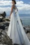 Robe de mariée de traîne moyenne avec perle en plage ligne a bandouliere spaghetti