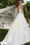 Robe de mariée romantique elégant ceinture de traîne courte de col entaillé