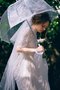Robe de mariée vintage en dentelle de col bateau elevé avec chiffon