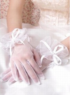 Organza avec bowknot blanc Chic | Gants de mariée modernes