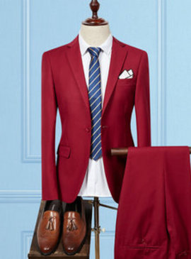 Affaires blazers boutique 2 pièces veste + pantalon costumes hommes couleur rouge