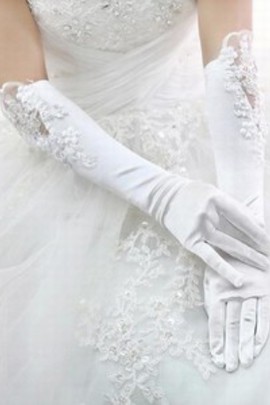 Satin blanc Application élégants | Gants de mariée modestes