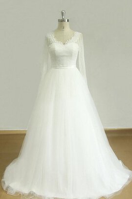 Robe de mariée textile en tulle avec perle ligne a avec ruban avec manche longue