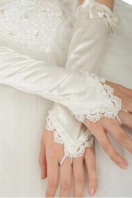Taffetas avec bowknot Blanc Gants de mariée élégante