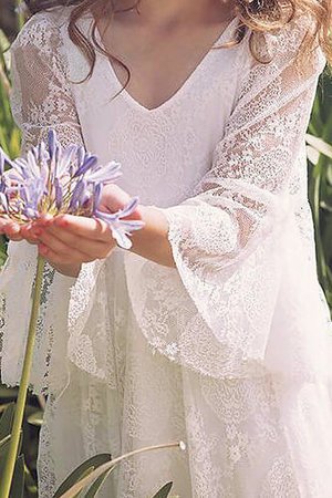 Robe cortège fille naturel v encolure avec fleurs de princesse avec manche longue