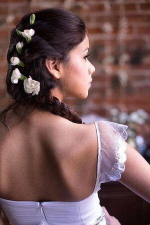 Robe de mariée naturel plissage avec manche courte ceinture fermeutre eclair