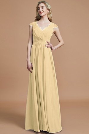 Robe demoiselle d'honneur naturel avec chiffon v encolure de princesse ligne a