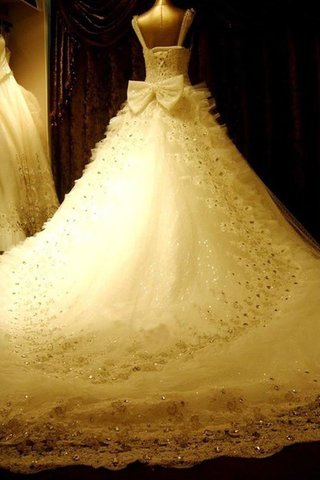 Robe de mariée luxueux plissage cordon manche nulle avec perle