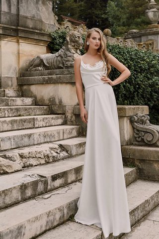 Robe de mariée naturel bandouliere spaghetti avec décoration dentelle avec chiffon sans dos