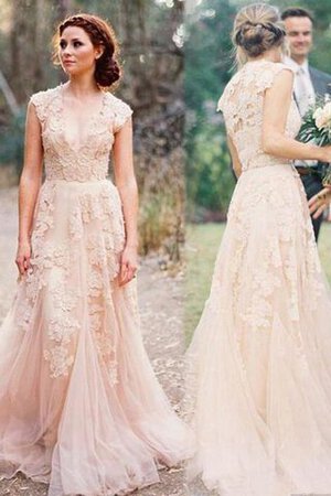 Robe de mariée à la mode manche nulle a-ligne de traîne moyenne en tulle