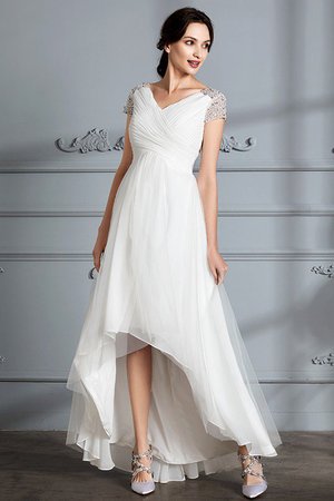 Robe de mariée naturel de princesse v encolure ligne a asymétrique