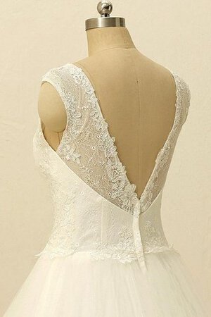 Robe de mariée ligne a manche nulle v encolure avec décoration dentelle en tulle