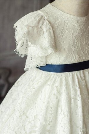 Robe cortège fille avec décoration dentelle manche nulle avec ruban a-ligne elevé