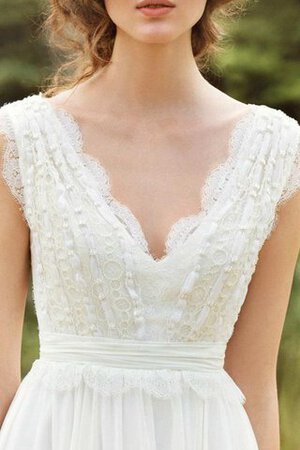Robe de mariée avec ruban avec manche épeules enveloppants manche nulle a-ligne avec nœud