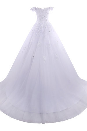 Robe de mariée intemporel formelle avec manche courte textile en tulle avec cristal