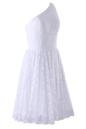 Robe de mariée courte facile avec sans manches d'épaule asymétrique avec chiffon