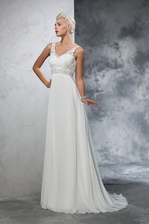 Robe de mariée avec perle avec chiffon de traîne moyenne de princesse ligne a