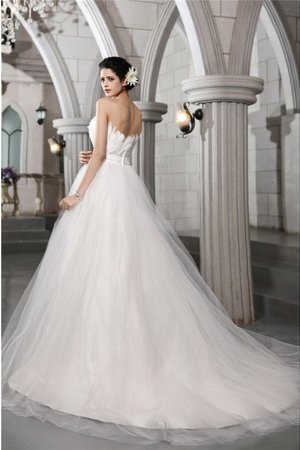 Robe de mariée longue avec sans manches de traîne mi-longue avec perle en cuir