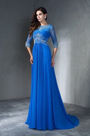 Robe de soirée longue encolure ronde avec manche 1/2 avec chiffon de traîne courte