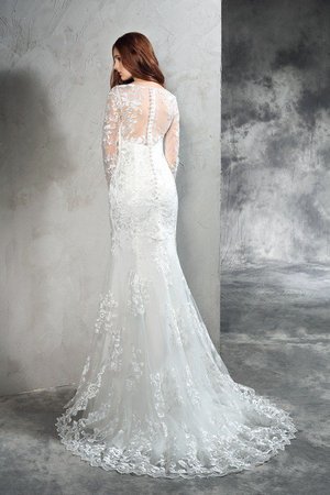 Robe de mariée naturel longue en forme avec manche longue de traîne courte