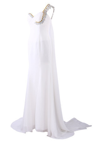 Robe de soirée solennelle classique en chiffon avec perle d'épaule asymétrique