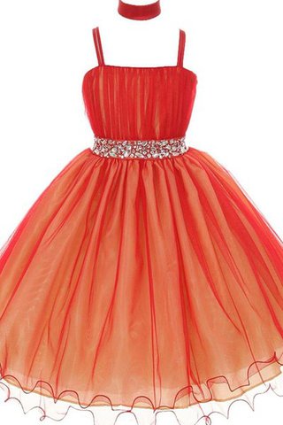 Robe cortège fille ligne a arrivée au mollet en organza de tour de ceinture empire avec zip