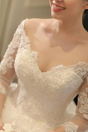 Robe de mariée avec manche 3/4 passionnant avec perle decoration en fleur naturel