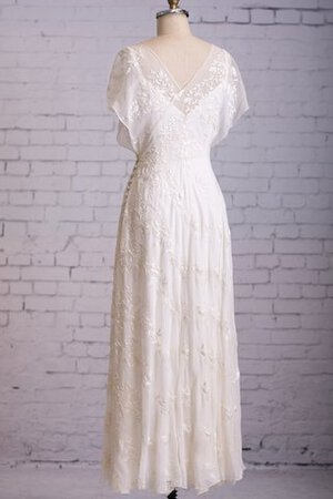 Robe de mariée plissage romantique avec décoration dentelle boutonné avec manche courte
