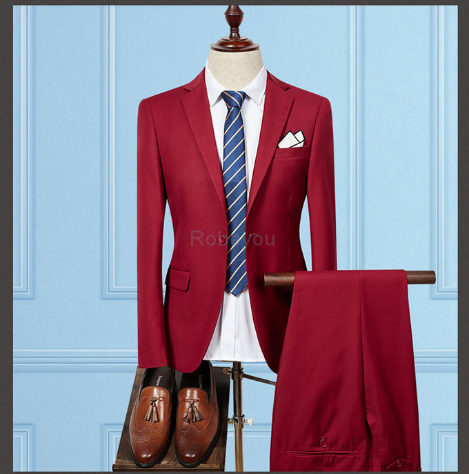 Affaires blazers boutique 2 pièces veste + pantalon costumes hommes couleur rouge