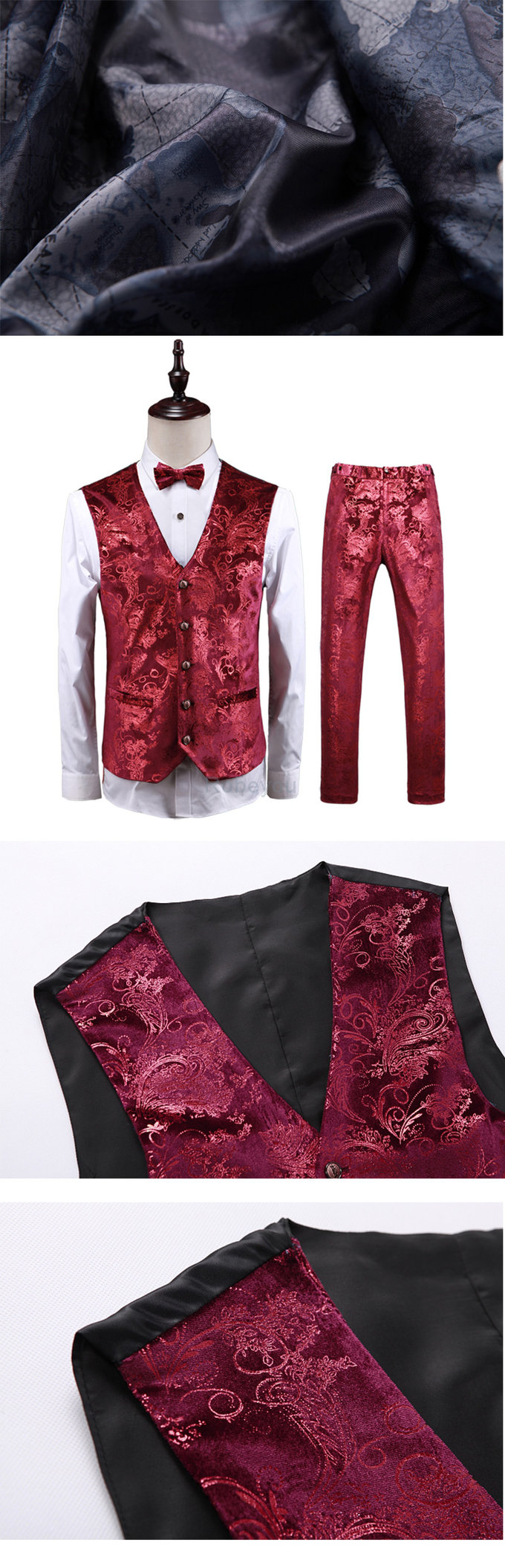 De gamme nouveau imprimé costume banquet rouge costumes