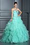 Robe de quinceanera manche nulle de col en cœur en organza avec perle jusqu'au sol