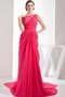 Robe de soirée de traîne courte en chiffon au niveau de cou d'épaule asymétrique ruché