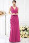 Robe demoiselle d'honneur plissage avec zip a-ligne v encolure manche nulle
