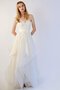 Robe de mariée naturel longueur au ras du sol avec décoration dentelle en plage manche nulle