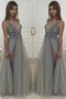 Robe de soirée de princesse manche nulle a-ligne en tulle longueur au ras du sol