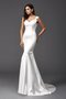 Robe de mariée longue manche nulle en satin de traîne courte avec perle