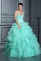 Robe de quinceanera manche nulle de col en cœur en organza avec perle jusqu'au sol