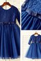 Robe cortège fille col u profond en tulle de princesse longueur mollet avec fleurs