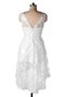 Robe de mariée avec chiffon de col en v fermeutre eclair manche nulle decoration en fleur