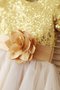 Robe cortège fille naturel ligne a de princesse en tissu pailleté col u profond