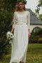 Robe de mariée simple avec ruban a-ligne avec manche 3/4 ceinture