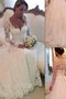 Robe de mariée naturel avec manche longue de col en v en tulle de traîne moyenne