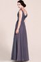 Robe demoiselle d'honneur simple a-ligne avec chiffon longueru au niveau de sol manche nulle