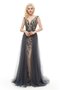 Robe de bal de col en v incroyable en satin extensible exclusif extraodinaire