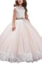 Robe cortège fille manche nulle encolure ronde en tulle de mode de bal avec fleurs