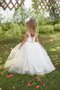 Robe cortège fille en tulle en dentelle avec fleurs de mode de bal avec manche courte