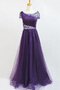 Robe de bal modeste distinguee encolure ronde en tulle avec manche courte