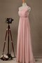 Robe demoiselle d'honneur plissage a-ligne ruché d'épaule asymétrique jusqu'au sol