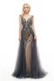 Robe de bal de col en v incroyable en satin extensible exclusif extraodinaire