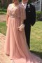 Robe de bal en 1/2 manche textile en tulle de col en v de traîne moyenne a-ligne
